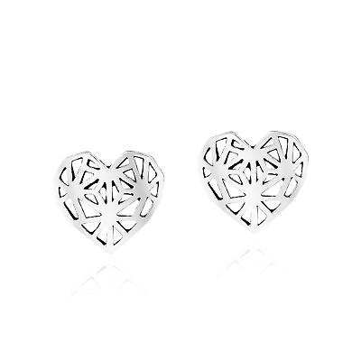 #ad Sweet and Lovely Geometric Hearts Sterling Silver Stud Earrings $10.79