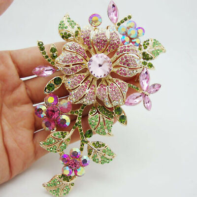 #ad high quality fashion pretty orchid pink rhinestone crystal flower brooch pin $8.52