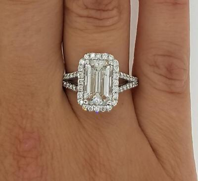 #ad 3.25 Ct Halo Split Shank Emerald Cut Diamond Engagement Ring VS2 D White Gold $6463.00