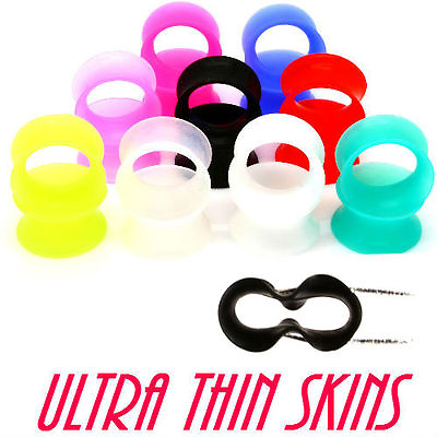#ad PAIR ULTRA THIN SKINS TUNNELS Silicone Ear Skins Ear Gauges Soft Ear plugs $4.99