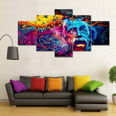 #ad Multi Panel Print Einstein Psychedelic Canvas 5 Piece Wall Art Cannabis Pot Weed $29.75