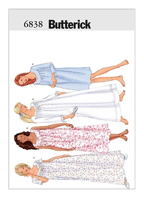 #ad Butterick 6838 Sz 16 22 Nightgown House Dress Pajama Gown Lace Gathered Pattern $14.95