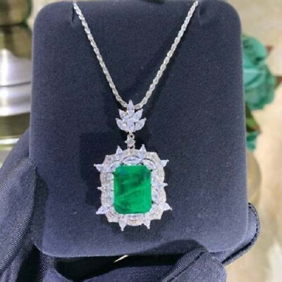 #ad Emerald amp; Diamond 18K White Gold Over Pendant 18quot; Chain Necklace Gifts For Her $105.98