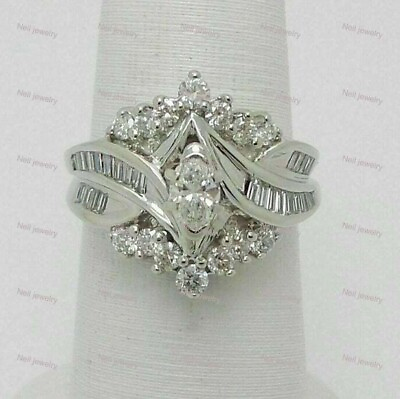 #ad 2Ct Marquise Cut Diamond Engagement Cluster Ring 14k White Gold Plated $99.51