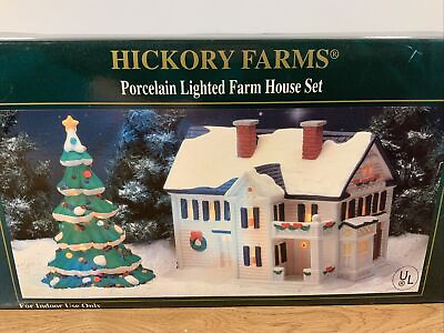 HICKORY FARMS Lighted Porcelain Christmas Village Kurt Adler in Box Farm House $25.00