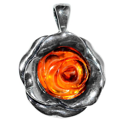 #ad 7.33g Rose Authentic Baltic Amber 925 Sterling Silver Pendant Jewelry NS A588 $19.99