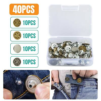 #ad 40 Sets Metal Jeans Tack Buttons Instant Replacement Kit Repair For Sewing Pants $8.48