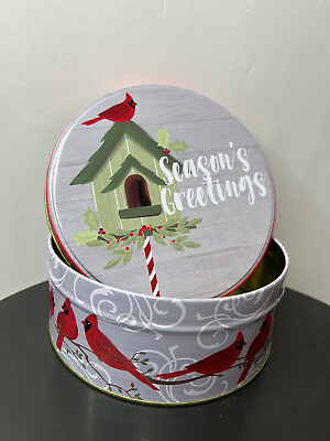 Season’s Greetings Christmas Holiday Metal Cookie Candy Tin Gift Containers $3.99
