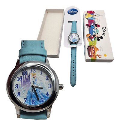 #ad Disney Princess Cinderella Girl#x27;s Baby Blue Leather Quartz Fashion Watch $44.45
