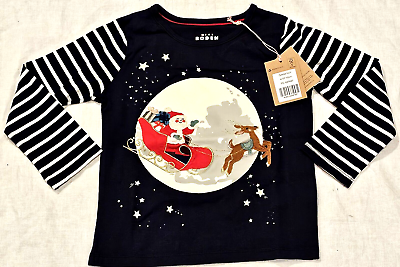 #ad Mini Boden Festive Santa Applique Shirt Top Blue NWT New 4 5 $35.98