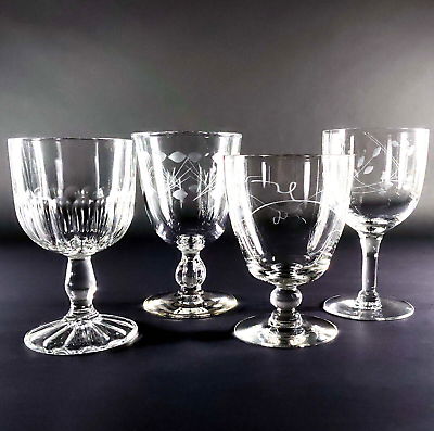 #ad Mismatched Water Goblets Wine Glasses Vintage Mix Match Set of 4 $32.99