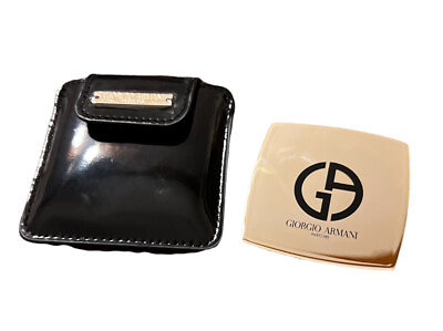 #ad Giorgio Armani Perfume Handbag Mirror Black Leather Case Makeup Touch Up Gold $14.99
