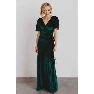 #ad Baltic Born Size Large L Emerald Green Meghan Velvet Tie Waist Wrap Maxi Dress $54.97