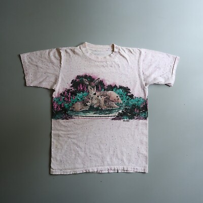 #ad Vintage Deer Nature Print Shirt Animal Splatter Paint $49.00