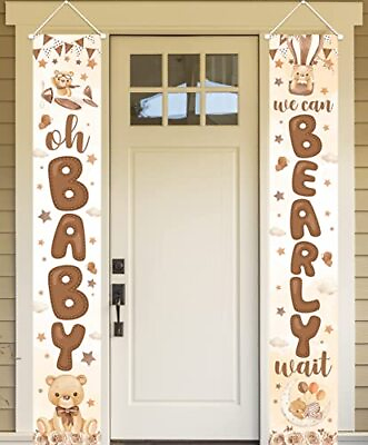 #ad Bear Baby Shower Party Decoration 2 Pices We Can Bearly Wait Porch Sign Banne... $12.22