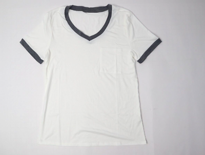 #ad Women#x27;s T Shirts Short Sleeve Casual Tops Loose V Neck White Medium $16.19