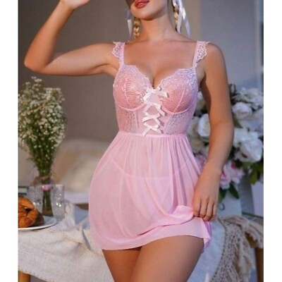 #ad New Sexy Woman Babydoll Mesh Sexy Lingerie Set $18.49