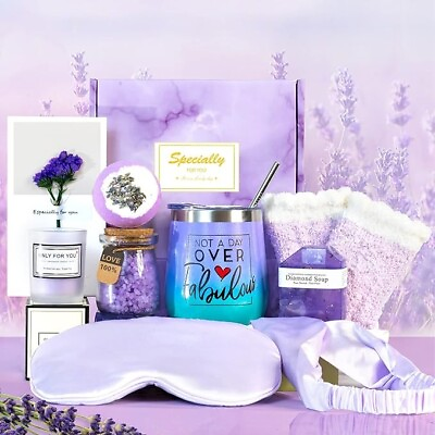 #ad Purple Birthday Basket for Women Premium Relaxing Spa Gift Sets Unique Gift Idea $29.95