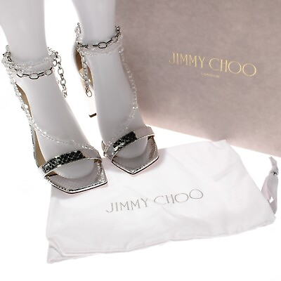 #ad Jimmy Choo NWB Neena 100 Wrap Heels w Chains amp; Crystals Size 39 US 9 in Silver $937.49