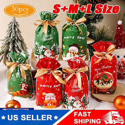 #ad #ad 30pcs Large Christmas Bags Drawstring Xmas Gift Wrapping Candy Pouch Stocking $10.55