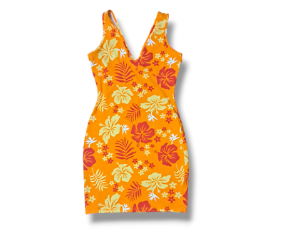 #ad WILD FABLE Orange Tropical Hawaiian Floral Print Bodycon Mini Dress Size S $14.99