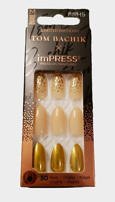 #ad Kiss imPress Nails LIMITED EDITION Press on Manicure Tom Bachik Shiny Gold Pink $7.99