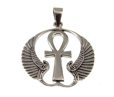 Solid 925 Sterling Silver Egyptian ANKH Cross amp; Wings of Goddess Isis Pendant $31.16