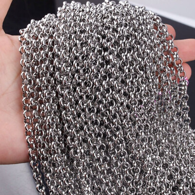 #ad 5 50meters Silver 3.5mm 5mm 6mm 316L Stainless Steel Role DIY Necklace Chains $143.35
