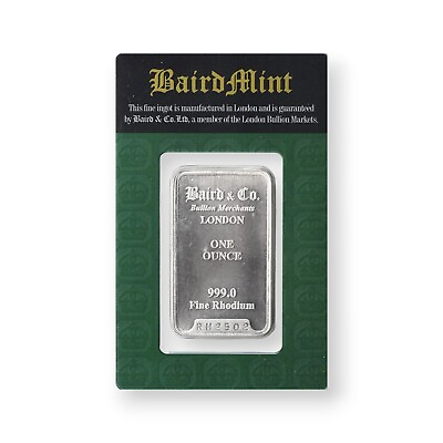 #ad 1 oz Rhodium Bar Baird amp; Co. Mint Sealed with Carded Assay .999 Fine New $9988.88