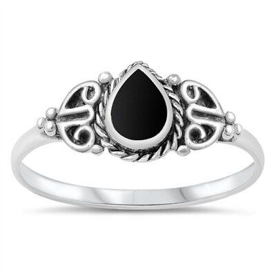 #ad Ring Black Agate Genuine Sterling Silver 925 Height 9 mm Sizes 3 12 $14.78
