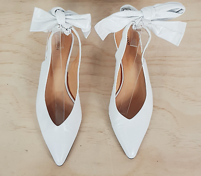 #ad GANNI Womens EUR 37 White Leather Kitten Heels Shoes with Back Bows AU $250.00
