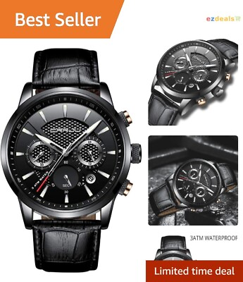 #ad Premium Chronograph Quartz Wristwatch Multi function Dial Leather Band $44.99