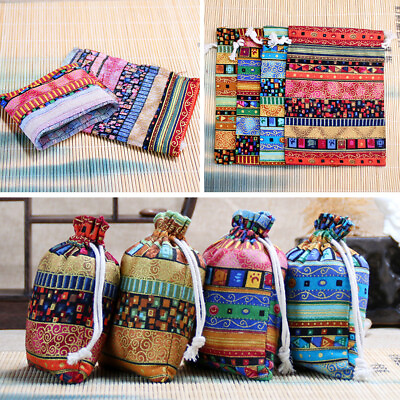#ad 1 PC Ethnic Style Storage Bag Gift Supplies Accessories Cotton Drawstring Bag $1.14