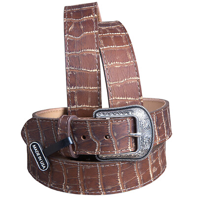#ad 423D 42 Inch 3D Wide Mens Crocodile Print Western Fashion Leather Belt $58.82