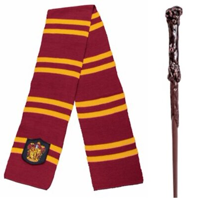 #ad Harry Potter Gryffindor Hogwarts House Knit Scarf plus Wand NWT $18.99
