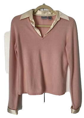 #ad Sutton Studio 100% Cashmere Ivory Pink Sweater Removable Collar Cuffs Small Y67 $22.49