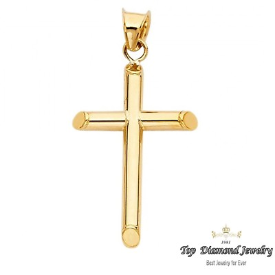 #ad 14K SOLID YELLOW GOLD Cross Crucifix Polished Pendant Charm Necklace Men Women $105.48