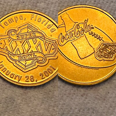 #ad Gold Souvenir Coin Tampa Florida 2001 Superbowl Coca Cola Coin $15.00
