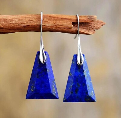 #ad Natural Stone Lapis Lazuli Women Earrings Dark Blue Dangle Earrings Jewelry Gift $10.99
