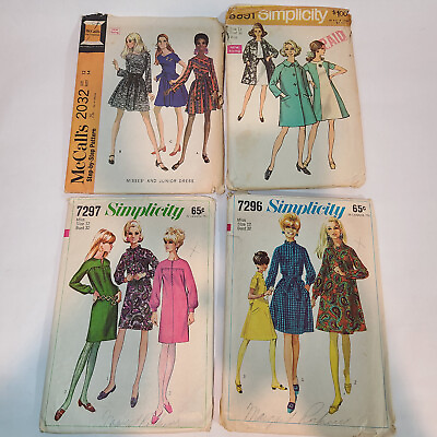 #ad Vtg Lot 4 1960s Sewing Patterns Mcall#x27;s Simplicity Coat Dress Skirt Size 12 $39.77
