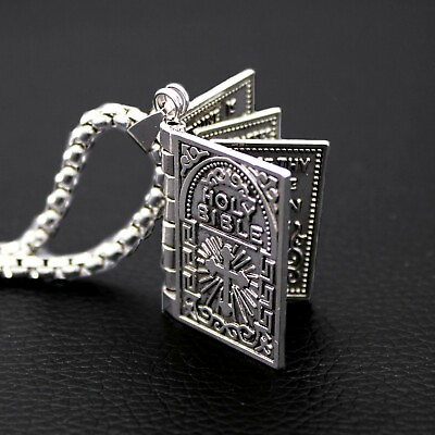 Lord#x27;s Prayer Bible Pendant Necklace Christian Jewelry Stainless Steel Chain 24quot; $11.99