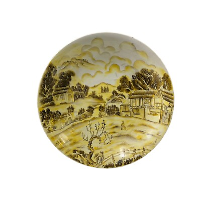 #ad Chinese Yellow White Village Tree Graphic Porcelain Decor Plate ws3300 $193.70
