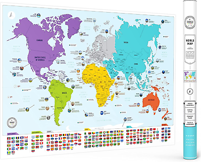 #ad Colorful World Map with Flags amp; Capitals 50 Interesting Facts XL Wall Art Po $33.08