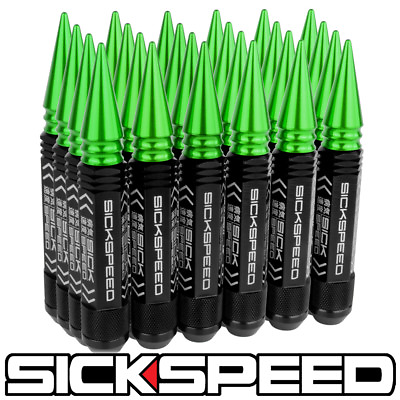 #ad SICKSPEED 24PC BLACK 5 1 2quot; LONG GREEN SPIKED STEEL EXTENDED LUG NUTS 14X1.5 $119.88