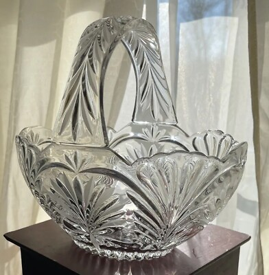 #ad Vntg LOVELY Crystal Basket Made In Poland? Approx 8”tall 9”long 4” Wide. Exc Con $61.00