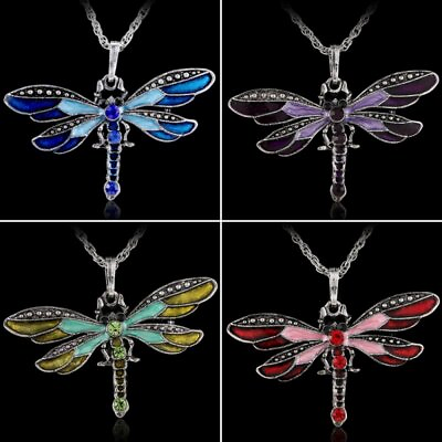 #ad Fashion Dragonfly Animal Charm Rhinestone Crystal Pendant Necklace Women Jewelry C $2.76