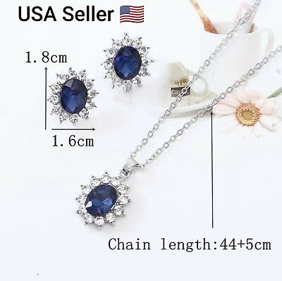 #ad New Fashion Water Drop Blue Crystal Stone Wedding Jewelry Sets Necklace Earrings $8.25