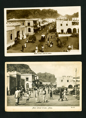 #ad Aden Postcards 2x 1920 w Main Street Crater Scenes Rare $50.00