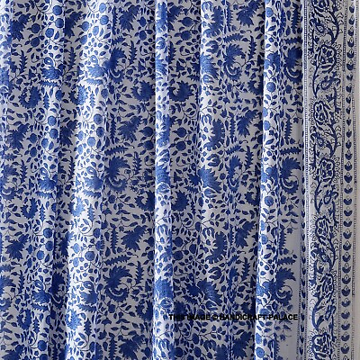#ad 3 Yards Fabric Indian Blue Floral Hand Block Print Cotton Fabric Sewing Fabrics $20.99