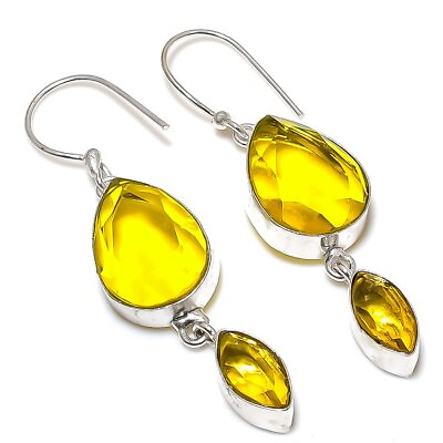 #ad Citrine Gemstone Handmade 925 Sterling Silver Jewelry Earring 2.21quot; $18.00